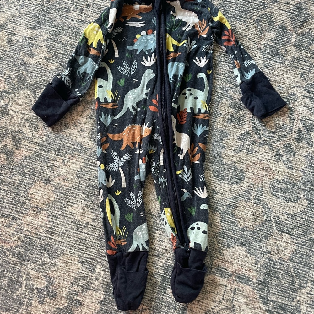 Little Sleepies Black Dino Print Footed Pajamas